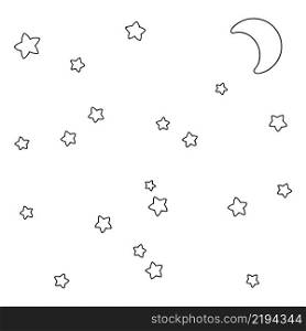 Starry night and moon. Coloring book page for kids. Cartoon style character. Vector illustration isolated on white background.