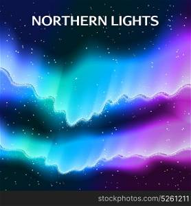 Starry Northern Lights Background. Northern lights abstract background composition of colorful polar lights and the starry arch with editable text vector illustration