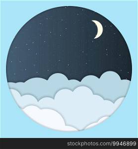 Starry sky and crescent moon, paper vector illustration in origami style. Vector design 