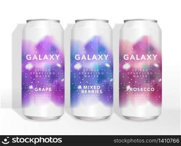 Starry Universe Galaxy Watercolor Print of Tin Can Beer, Beverage, Juice, Tea, Coffee, Alcohol Drinks Packaging