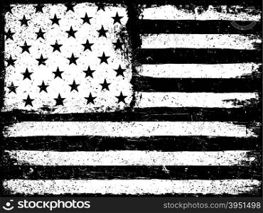 Stars and stripes. Monochrome Negative Photocopy American Flag Background. Grunge Aged VectorTemplate. Horizontal orientation.