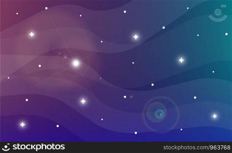 Stars flat vector illustration. Celestial bodies in galaxy backdrop design. Spacewalk. Astronomical objects in cosmos. Heavenly bodies cartoon graphics, gradient background