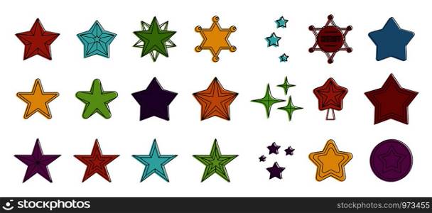 Stars icon set. Color outline set of stars vector icons for web design isolated on white background. Stars icon set, color outline style