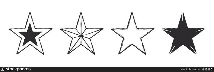 Stars icons collection. Stars drawn by hand with different textures. Vector images