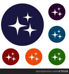 Stars icons set in flat circle red, blue and green color for web. Stars icons set