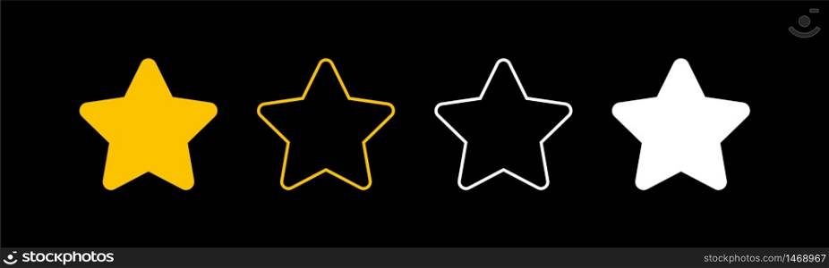 Stars icons. Stars in linear flat design. Star vector icon black and yellow color, isolated. Vector illustration.