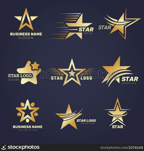 Stars logo. Modern business leadership concept symbols rating elegant stylized stars recent vector collection. Logo silhouette star, company business slogan illustration. Stars logo. Modern business leadership concept symbols rating elegant stylized stars recent vector collection