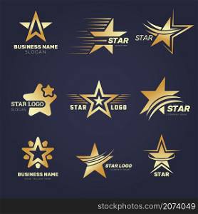 Stars logo. Modern business leadership concept symbols rating elegant stylized stars recent vector collection. Logo silhouette star, company business slogan illustration. Stars logo. Modern business leadership concept symbols rating elegant stylized stars recent vector collection