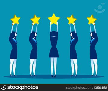 Stars rating, Business people are holding stars over the heads. Concept business vector illustration.