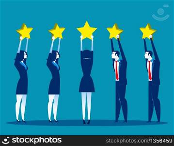 Stars rating, Business people are holding stars over the heads. Concept business vector illustration.