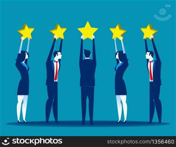 Stars rating, Business people are holding stars over the heads. Concept business vector illustration.