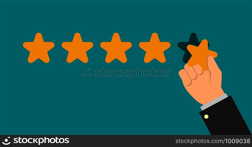 stars rating in hand in flat style, vector. stars rating in hand in flat style