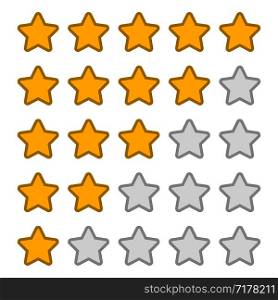 Stars rating with 5 position. Feedback concept. Concumer rating. Eps10. Stars rating with 5 position. Feedback concept. Concumer rating.