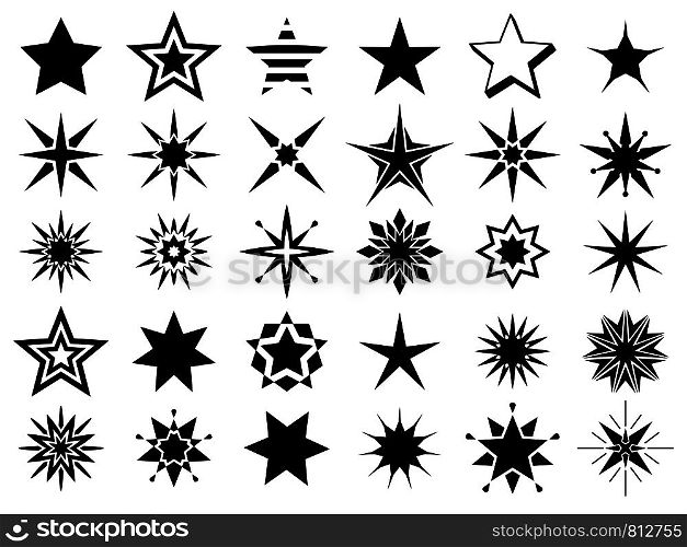 Stars shape icons. Abstract black vector star signs for tattoo designs isolated on white background. Stars shape black signs