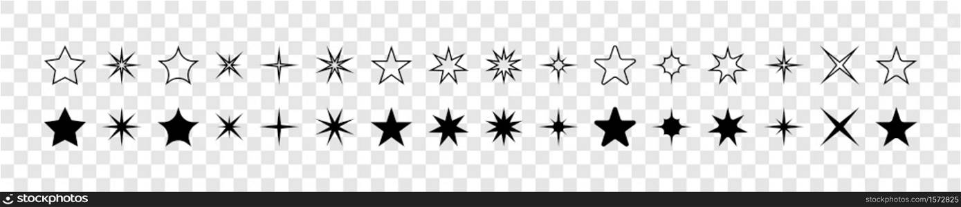 Stars. Star vector icons. Stars collection. Black stars, isolated. Star icons. Star in modern flat design. Vector illustration