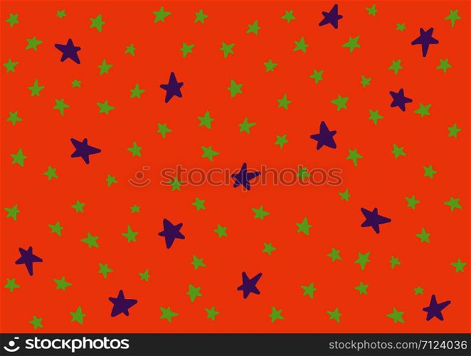 Stars vector background in Halloween colors for children kids. Suitable for textile, print, decoration, clothes. Halloween and autumn decor. Paper design style. Children and kids decor.