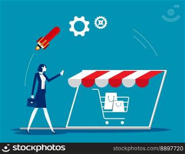 Start and launch online store. Business vector illustration concept