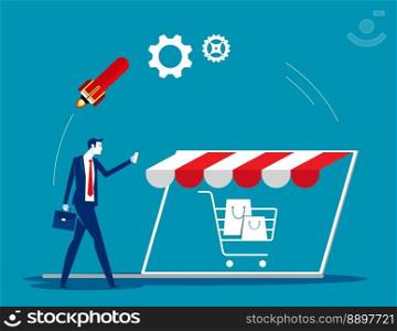 Start and launch online store. Business vector illustration concept