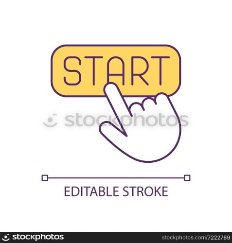 Start button click RGB color icon. Press and activate process. Launch application. User interface element. Isolated vector illustration. Simple filled line drawing. Editable stroke. Start button click RGB color icon