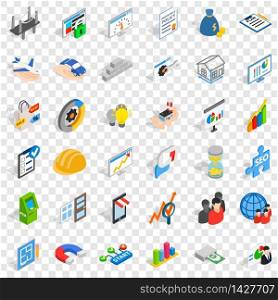 Start icons set. Isometric style of 36 start vector icons for web for any design. Start icons set, isometric style