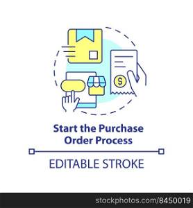 Start purchase order process concept icon. Step for procurement planning abstract idea thin line illustration. Management. Isolated outline drawing. Editable stroke. Arial, Myriad Pro-Bold fonts used. Start purchase order process concept icon