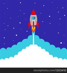 start space rocket blue background vector illustration. Start space rocket blue background