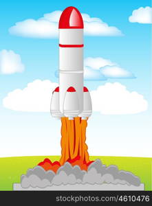 Start the rocket in cosmos. Start the big rocket in cosmos.Vector illustration