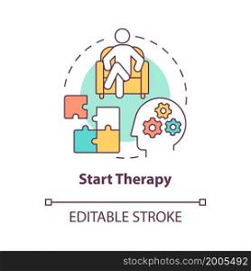 Start therapy concept icon. Breakup recovery. Toxic relationship fixing. Professional mental help abstract idea thin line illustration. Vector isolated outline color drawing. Editable stroke. Start therapy concept icon