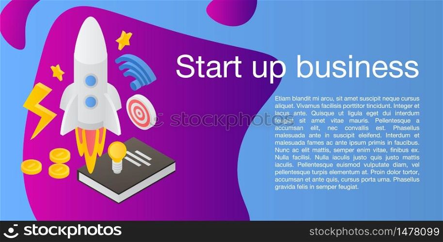 Start up business concept banner. Isometric illustration of start up business vector concept banner for web design. Start up business concept banner, isometric style