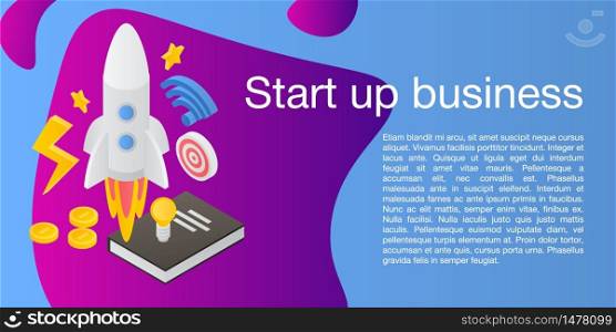 Start up business concept banner. Isometric illustration of start up business vector concept banner for web design. Start up business concept banner, isometric style