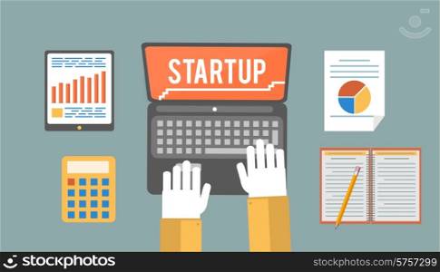 Start up business concept in flat design. Set for web and mobile applications of start up concepts items icons