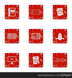 Start up contract icons set. Grunge set of 9 start up contract vector icons for web isolated on white background. Start up contract icons set, grunge style