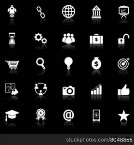 Start up icons with reflect on black background, stock vector