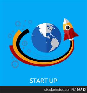 Start up new business project, take off of a business or project or extraterrestrial travel. Start up business concept design. Start up new business project or idea, startup presentation poster