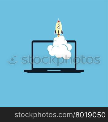 start up program rocket computer boot program. start up program rocket computer boot program vector illustration