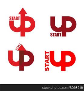 Start UP set logo. Emblem to start business projects. Up arrow. beginning of process of business. Sign for Running business projects. Startup new business project and idea&#xA;