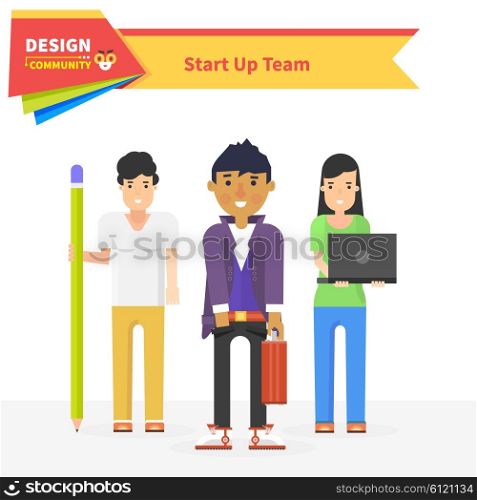 Start up team design community. Startup business, entrepreneur and start team, star up small business, start up work with teamwork, professional star up, team design, occupation illustration