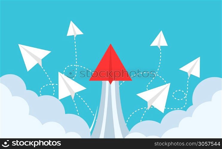 Start up vector paper plane launch business, startup graphic concept backdrop strategy illustration