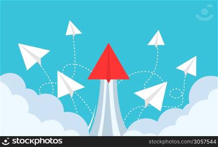 Start up vector paper plane launch business, startup graphic concept backdrop strategy illustration
