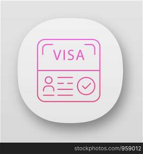 Start up visa app icon. Temporary residence permit. Travel document. Immigration. Foreign entrepreneurs visa. UI/UX user interface. Web or mobile applications. Vector isolated illustrations