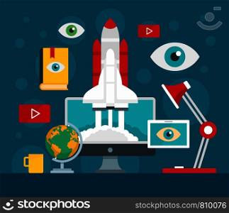 Start up vision concept background. Flat illustration of start up vision vector concept background for web design. Start up vision concept background, flat style