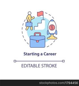 Starting a career concept icon. Professional identification. Financial increment. Climbing the ladder abstract idea thin line illustration. Vector isolated outline color drawing. Editable stroke. Starting a career concept icon