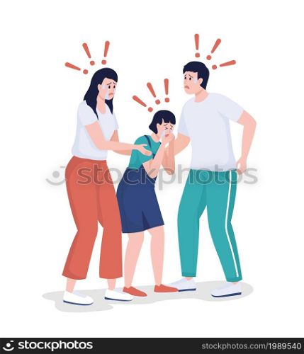 Startled family members semi flat color vector characters. Full body people on white. Being in life-threatening situation isolated modern cartoon style illustration for graphic design and animation. Startled family members semi flat color vector characters