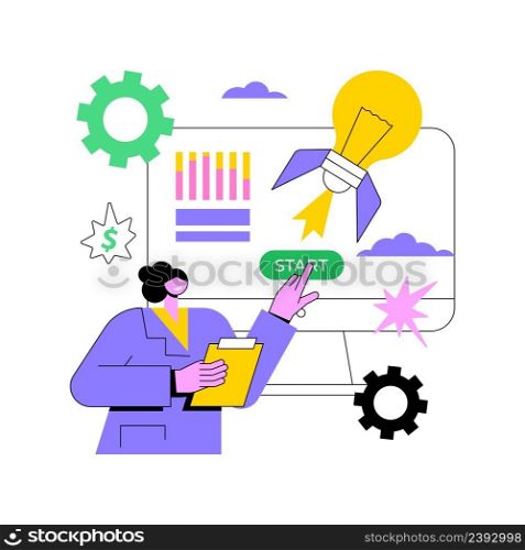 StartUp abstract concept vector illustration. Startup launch, entrepre≠urship,≠w busi≠ss idea, self-employment, busi≠ss venture, mentoring, market validation and investments abstract metaphor.. StartUp abstract concept vector illustration.
