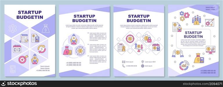 Startup budgeting brochure template. Financial planning. Booklet print design with linear icons. Vector layouts for presentation, annual reports, ads. Arial-Black, Myriad Pro-Regular fonts used. Startup budgeting brochure template
