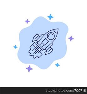 Startup, Business, Goal, Launch, Mission, Spaceship Blue Icon on Abstract Cloud Background