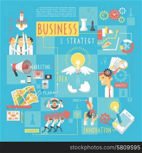 Startup business plan strategic schema with infographic elements poster of marketing analyzing teamwork abstract sketch vector illustration. Business concept infographic elements poster