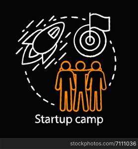 Startup camp chalk concept icon. Investors, shareholders help idea. Company, business employee bootcamp. Fresh corporation assistance, leadership school. Vector isolated chalkboard illustration