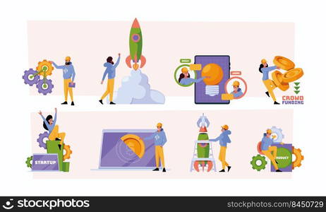 Startup characters. Successful business ideas best dreamers investment business project managers and developers building corporate startup garish vector concept. Illustration of business idea. Startup characters. Successful business ideas best dreamers investment business project managers and developers building corporate startup garish vector concept