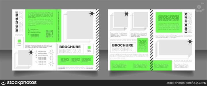 Startup company profile bifold brochure template design. Flyers with qr code. Startup mission. Half fold booklet mockup set with copy space for text. Editable 2 paper page leaflets. Arial font used. Startup company profile bifold brochure template design